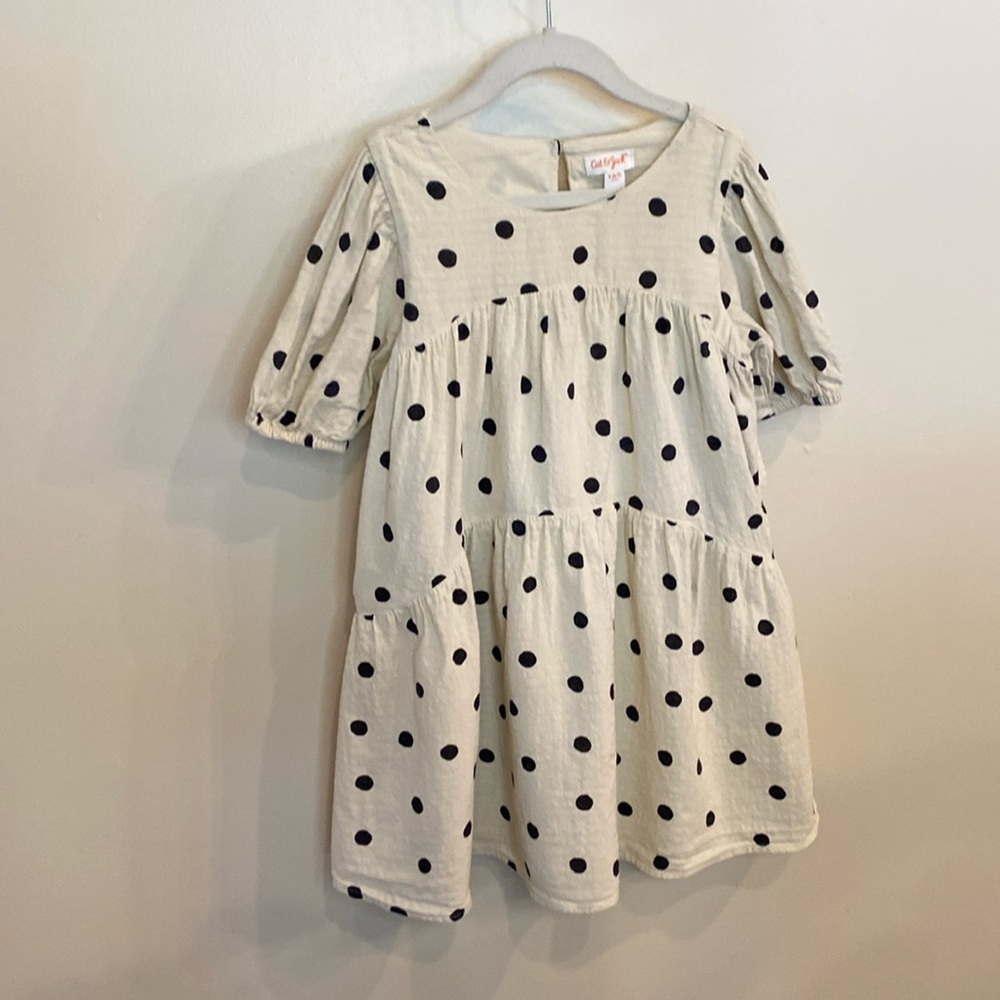 Girls Polka Dot Gauze Babydoll Dress with Pockets